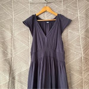 Waist-Defined Flutter-Sleeve Smocked Midi Dress Navy Blue